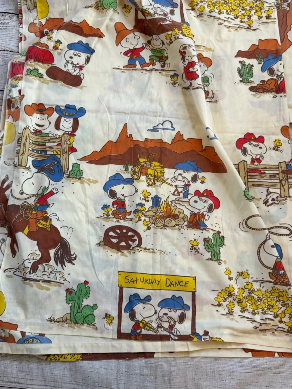 Vintage Peanuts Snoopy Goes West twin sheet set pillow case flat + fitted sheets